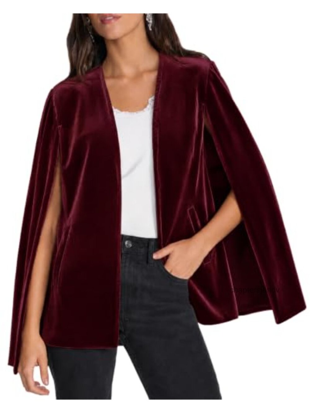 Velvet Cape Blazer Split Long Sleeve Open Front Shawl Collar Formal Jacket